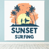 Surfen -Zonsondergang Surfen Canvas Afdruk (Insitu (Houten vloer))