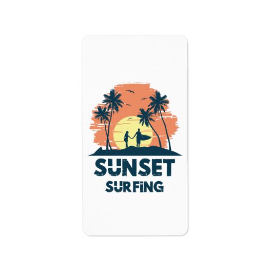 Surfen - Zonsondergang Surfen Etiket (Voorkant)