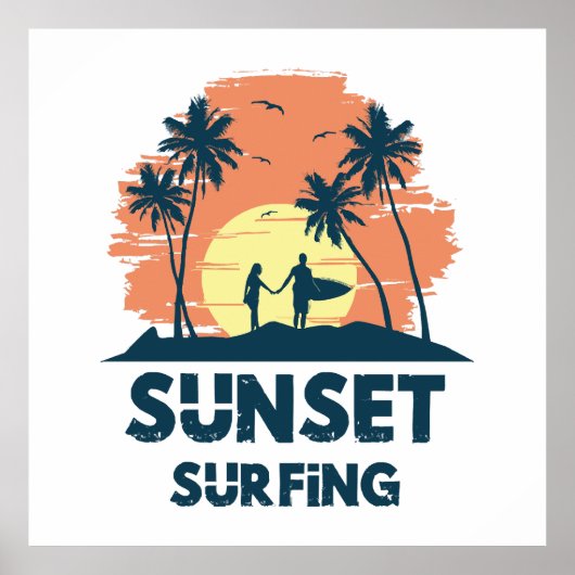 Surfen -Zonsondergang Surfen Poster (Voorkant)