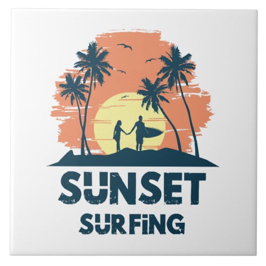 Surfen - Zonsondergang Surfen Tegeltje (Voorkant)