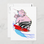 surfend Varken Briefkaart (Voorkant / Achterkant)