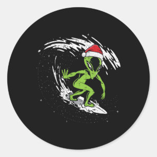 Surfende Alien Kerstmis In Juli Strand Zomer Vakan Ronde Sticker