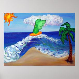 Surfende Angel Raphael Riding Healing Waves Poster