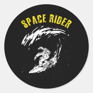 Surfende astronaut Space Rider Ronde Sticker
