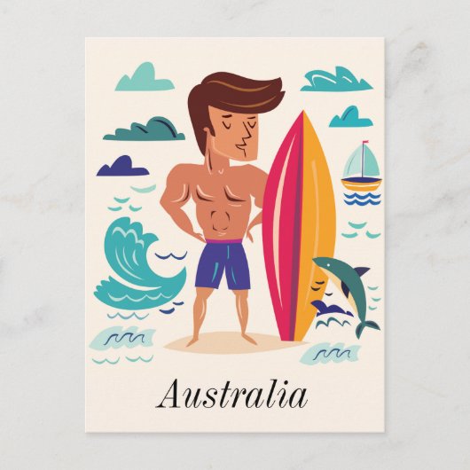 Surfende Australië Briefkaart (Voorkant)