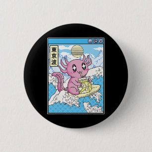 Surfende Axolotl Drinkende Nana Melk Kawaii Anime Ronde Button 5,7 Cm