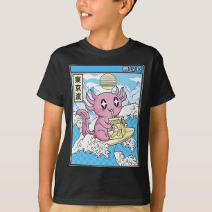 Surfende Axolotl Drinkende Nana Melk Kawaii Anime T-shirt