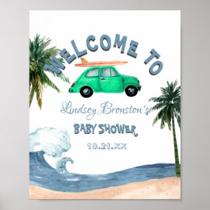 Surfende Baby shower van de Kokosnootboom Blauw st Poster