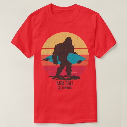 Surfende Bigfoot Malibu Californië T-shirt (Design voorkant)