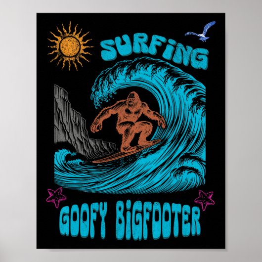 Surfende Bigfoot-surfster Pacific Wave Surf Califo Poster (Voorkant)