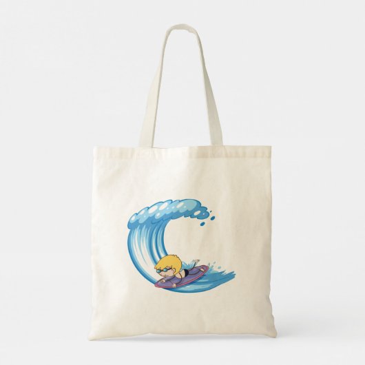 Surfende Boy Blue Wave Canvas tas (Achterkant)