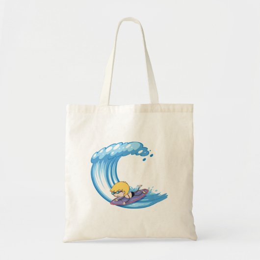 Surfende Boy Blue Wave Canvas tas (Voorkant)