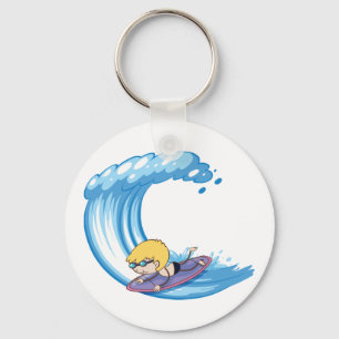 Surfende Boy Blue Wave Sleutelhanger