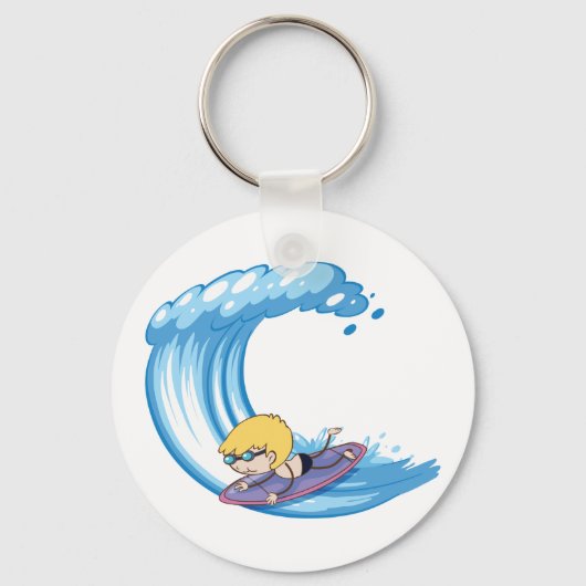 Surfende Boy Blue Wave Sleutelhanger (Voorkant)