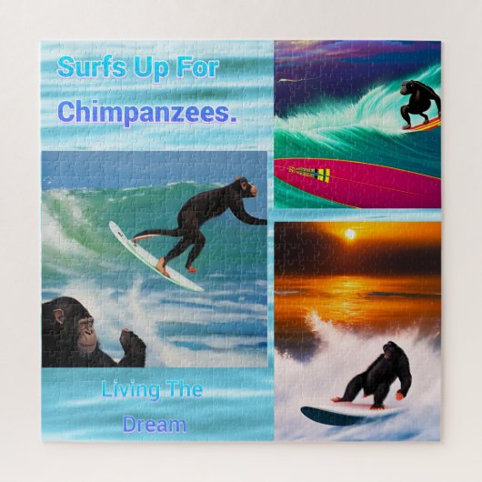 Surfende chimpansees, legpuzzel  (Verticaal)