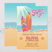 Surfende dag Uitnodiging Surf op strandmeisje (Voorkant / Achterkant)