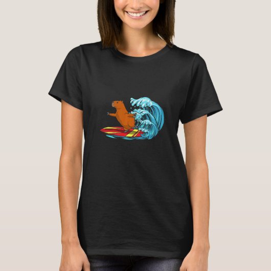 Surfende Dier Capybara Fluisteraar Cavy Knaagdier T-shirt (Voorkant)
