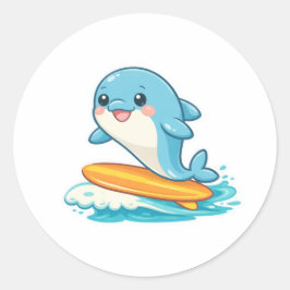 Surfende Dolfijn Ronde Sticker