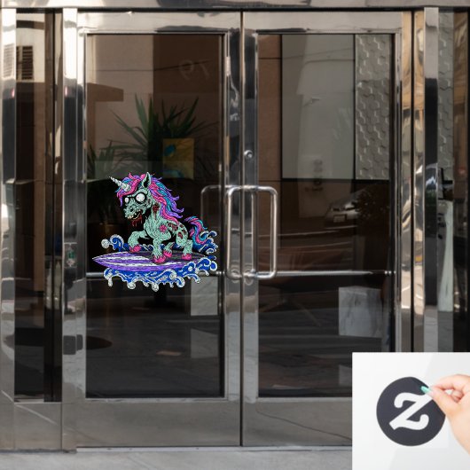 Surfende Eenhoorn Zombie Raamsticker (Kantoordeur)