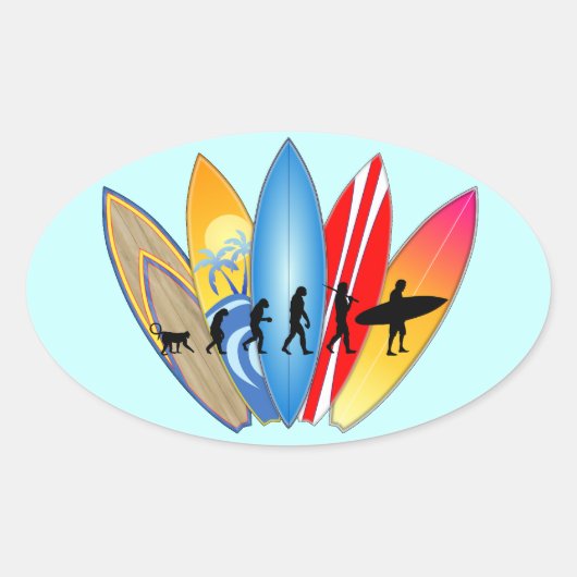Surfende evolutie ovale sticker (Voorkant)