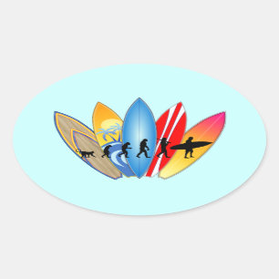 Surfende evolutie ovale sticker