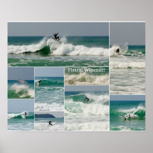 Surfende Fistral Newquay Cornwall Wipeout Poster (Voorkant)