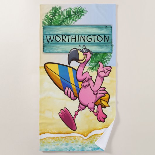 Surfende flamingo Beach Towel Strandlaken (Voorkant)