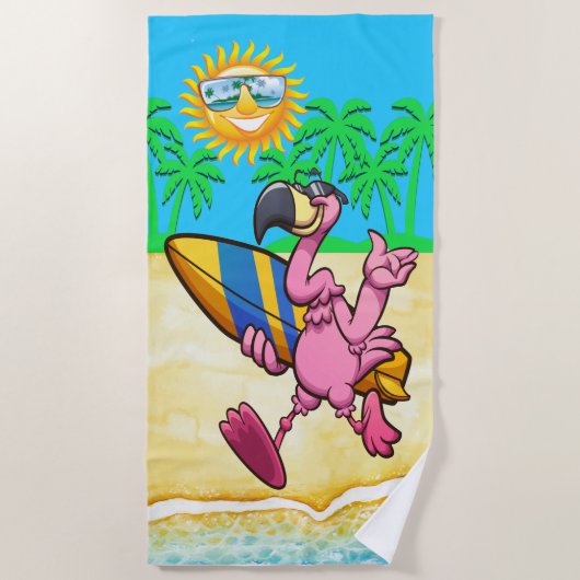 Surfende flamingo Beach Towel Strandlaken (Voorkant)