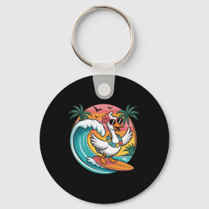 Surfende Gans Retro Hawaiaanse Zomer Vibe Strand D Sleutelhanger