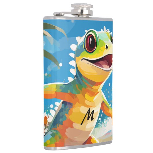 Surfende gekko die de golven berijdt heupfles (Rechts)