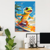 Surfende gekko die de golven berijdt poster (Thuiskantoor)