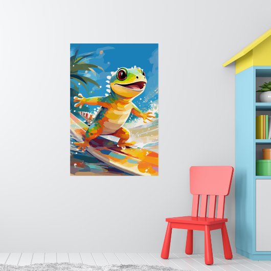 Surfende gekko die de golven berijdt poster (Kinderkamer 1)