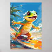 Surfende gekko die de golven berijdt poster (Voorkant)