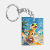 Surfende gekko die de golven berijdt sleutelhanger (Voorkant Links)