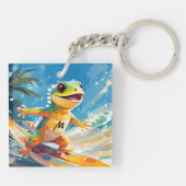 Surfende gekko die de golven berijdt sleutelhanger (Achterkant)