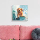 Surfende Goud Retriever Kust Kinderen Kunst Canvas Afdruk (Insitu (Woonkamer))