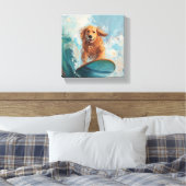 Surfende Goud Retriever Kust Kinderen Kunst Canvas Afdruk (Insitu (Slaapkamer))