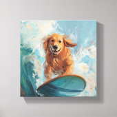 Surfende Goud Retriever Kust Kinderen Kunst Canvas Afdruk (Voorkant)