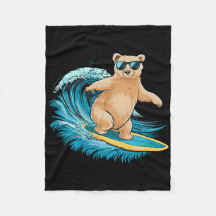 Surfende Grizzlybeer Strand Zomer Surfplank Surfen Fleece Deken