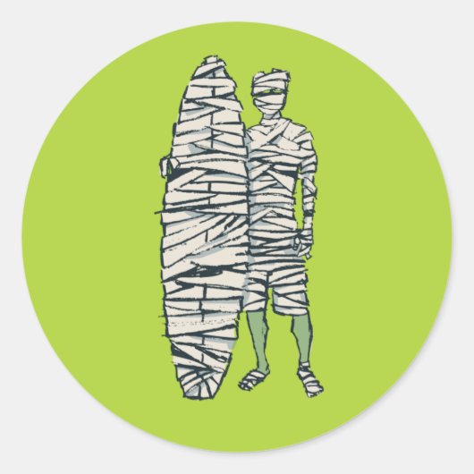 Surfende Halloween Mummy Ronde Sticker (Voorkant)