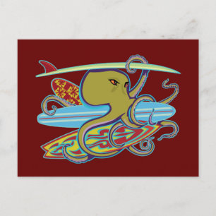 Surfende Halloween Octopus Briefkaart