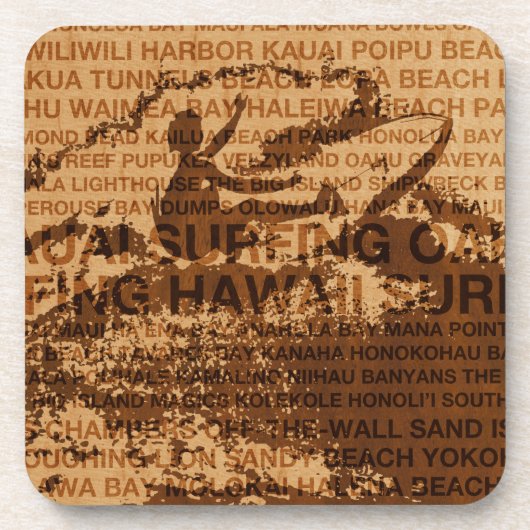 Surfende Hawaii Cutback Faux Onderzetters (Voorkant)