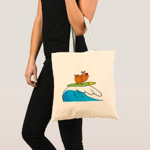 Surfende Hond Bulldog Rijdt Oceaangolf Tote Bag