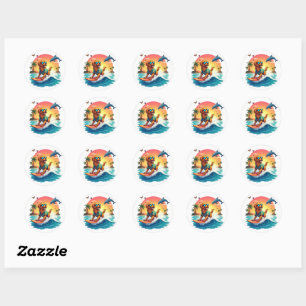 Surfende Hond 🐾 Golden Retriever Zonsondergang St Ronde Sticker