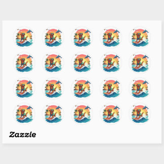 Surfende Hond 🐾 Golden Retriever Zonsondergang St Ronde Sticker