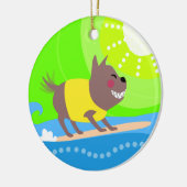 Surfende hond keramisch ornament (Links)