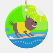 Surfende hond keramisch ornament (Achterkant)