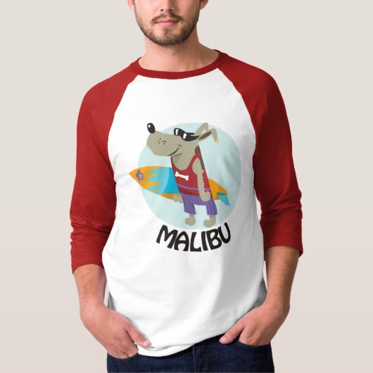 surfende hond t-shirt malibu (Voorkant)