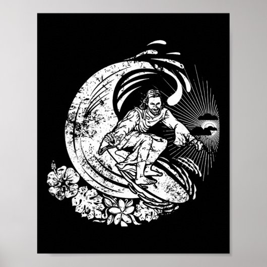 Surfende Jezus Vintage Vervuild Poster (Voorkant)