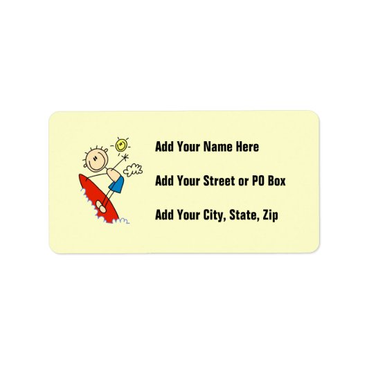 Surfende Jongen Stick Figure Etiket (Voorkant)